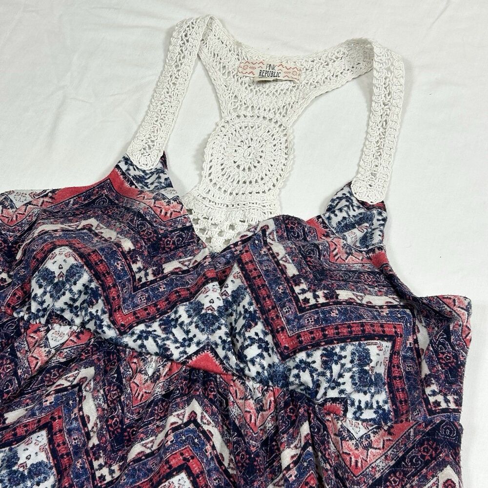 Pink Republic Medium Crocheted Sundress Summer Dress Racerback Coral Chevron - Picture 3 of 16